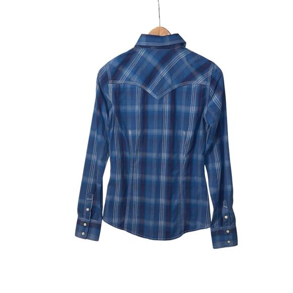 True Religion Top Womens XS Blue Plaid Pearl Snap Yoked Western Rodeo Riding - Picture 6 of 16